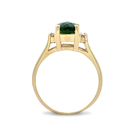 14K Yellow Gold Estate Blue Green Tourmaline 4Prong Ring w/4Diams=0.07apx SI1-I1 H-I Size7.25 2.5dwt  
