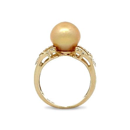 14K Yellow Gold Estate Golden South Sea Cultured Pearl Milgrain Ring w/26Diams=.13apx I1-I2 I-J Size7 3.8dwt