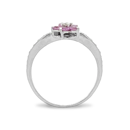 18K White Gold Estate Curved Cluster Flower and Milgrain Ring w/Pink Sapphire=0.32ctw Diams=0.19ctw SI2 H-I (Stamped Inside) Size 6 2.1dwt 