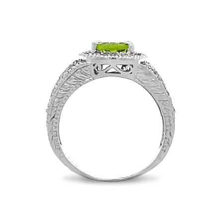 18K White Gold Estate  Peridot Halo Milgrain Ring w/Diams=.65apx SI H-I Size8 4.5dwt  