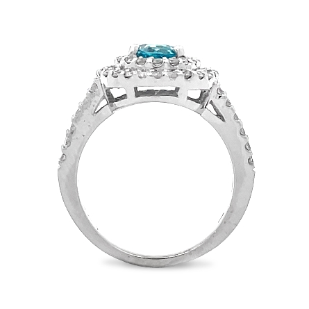 14K White Gold Estate Blue Zircon=2.18ct Double Halo Split Shank Ring Size7.5 w/Diams=1.00apx SI H-I 