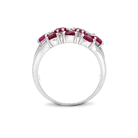 14K White Gold Estate Ruby Wide 3Row Prong Set Band w/Diams=.21apx SI G-H Size8.25 4.8dwt 