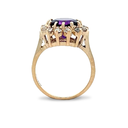 14K Yellow Gold Estate Round Halo Amethyst Ring w/12 Old European Diams=.48apx SI K-L Size6.5 3.0dwt