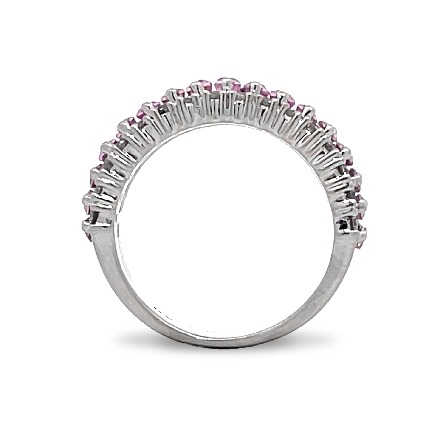 14K White Gold Estate Effy Pink Sapphire 3Row Prong Set Band w/Diams=1.00apx SI1-I1 H-I Size6 5.0dwt  