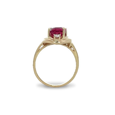 14K Yellow Gold Estate Freeform Ring w/Pink Tourmaline and 1 Diam=.06apx SI H-I Size8 2.5dwt