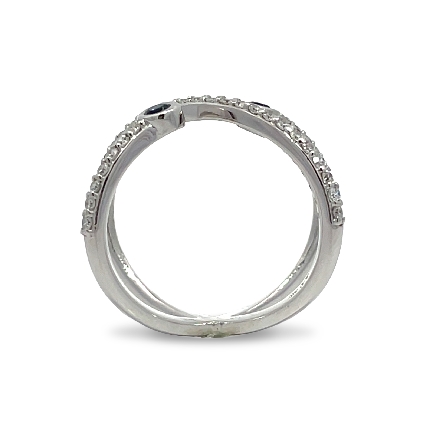14K White Gold Estate Bezel X Ring w/Sapphire=.14apx and 38Diams=.37apx SI H-I Size6.50 3.1dwt 
