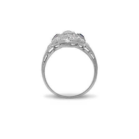 18K White Gold Estate Synthetic Blue Sapphire Filigree Ring w/16Single Cut Diams=0.48apx VS-I2 H-I Size7 2.7dwt 