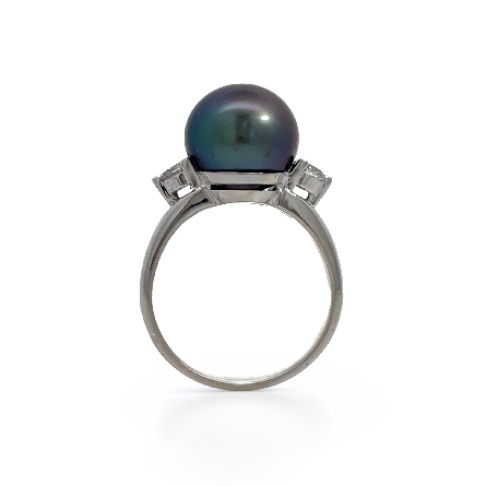 18K White Gold Estate Black Tahitian Cultured Pearl 3Stone Ring w/2Diams=.40apx VS2 I Size9.75 6.6dwt  