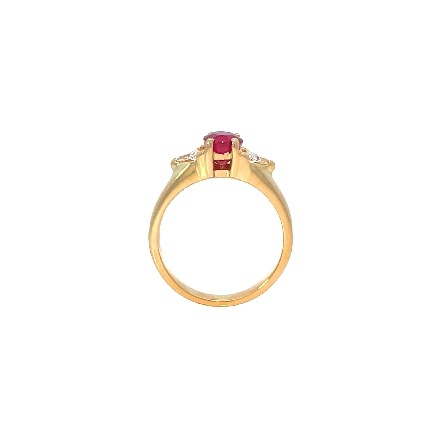 18K Yellow Gold Estate Oval Ruby 4Prong Ring w/2 Trillion Diams=.35apx VS F-G Size6.25 3.5dwt