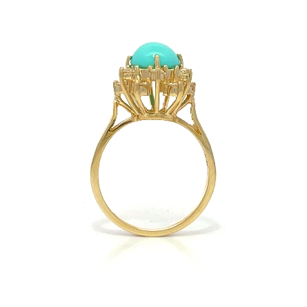 14K Yellow Gold Estate Turquoise Starburst Halo Ring w/12Diams=0.36apx VS-SI G-H Size5.75 2.4dwt