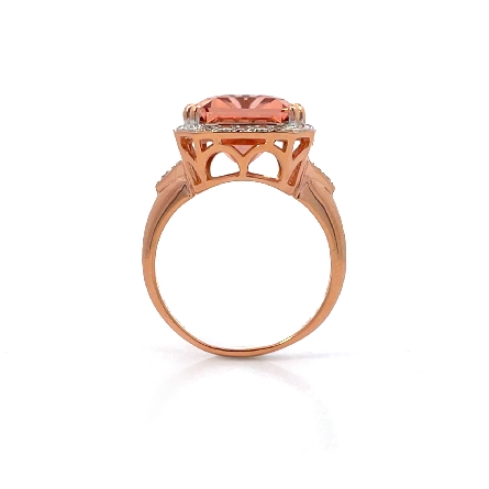 14K Rose and White Gold Estate Emerald Cut Morganite Halo Fashion Ring w/20Diams=0.20apx SI2-I1 I-J Size8.75 4.6dwt