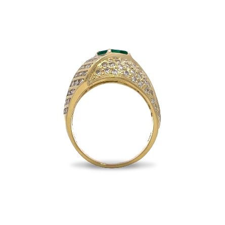 18K Yellow Gold Estate Emerald Channel and Pave Dome Ring w/124Diams=1.74apx VS-SI G-H-I Size8.75 5.3dwt