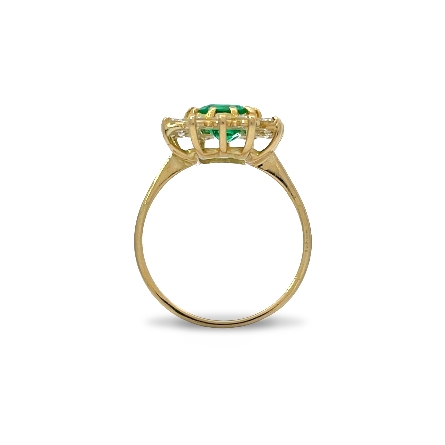 18K Yellow Gold Estate Emerald Halo Multi Prong Set Ring w/14Diams=0.56apx SI2-I1 H-I Size7.5 2.8dwt