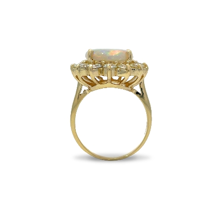14K Yellow Gold Estate Oval Opal Halo Ring w/14Diams=2.10apx I1 J-K Size8.75 5.0dwt 
