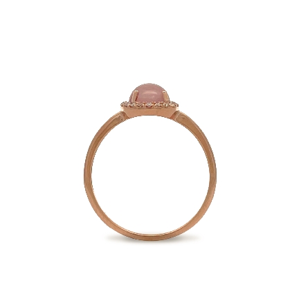 14K Rose Gold Estate Rose Quartz Round Cabochon Halo Fashion Ring w/20Diams=0.10apx VS H-I Size6.5 1.0dwt