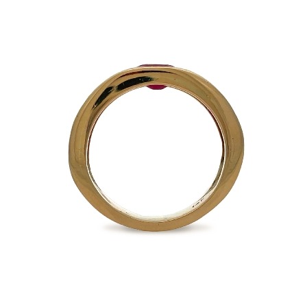 14K Yellow Gold Estate Ruby Burnished Set Band W/4 Old European Diams= .32apx VS-I2 J-K  Size9.75 6.7dwt 