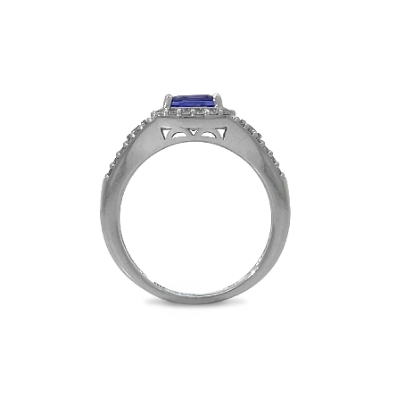 14K White Gold Estate Tanzanite Halo Cushion Ring w/46Diams=.41apx VS H-I Size7 3.2dwt