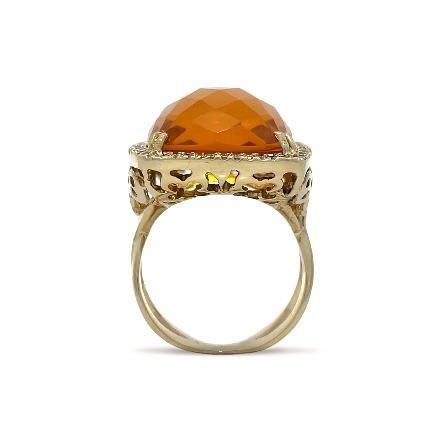 14K Yellow Gold Estate Citrine Rectangle Halo Crossover Split Shank Ring w/55Diams=0.44apx SI H-I Size8 12.0dwt