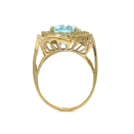 18K Yellow Gold Estate Aquamarine=4.98ct Channel and Prong Set Swirl Fashion Ring w/Diams=1.00apx SI H-I Size7 5dwt