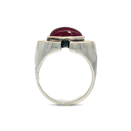 Sterling Silver and 14K Yellow Gold Estate Oval Ruby Cabochon Bezel Set Ring Size8.25 7.6dwt 