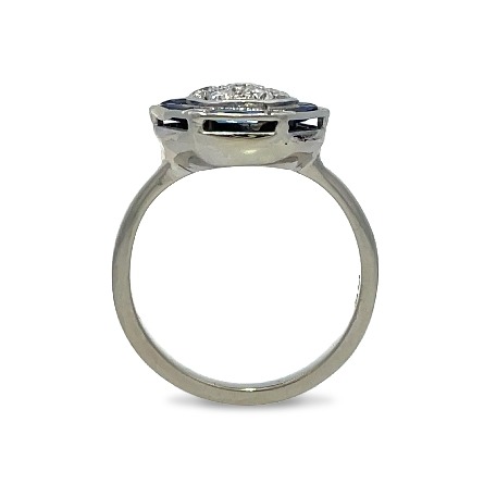 14K White Gold Estate Blue Imitation Antique Style Hexagon Ring w/Diams=0.33apx VS H-I Size4 1.8dwt