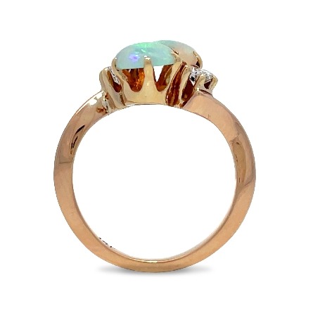 14K Rose Gold Estate Opal Four Stone Bypass Ring w/2Diams=0.28 SI H-I Size4.75 2.1dwt