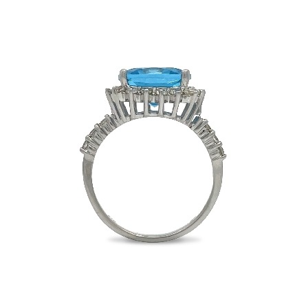 14K White Gold Estate Blue Topaz Cushion Halo Ring w/Diams=0.55apx VS G-H 2.6dwt