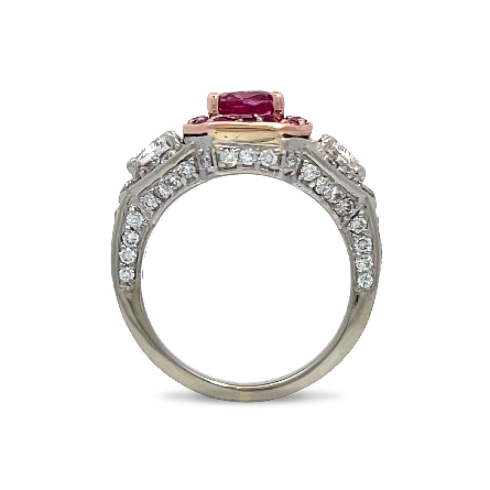 14K White Gold Estate Pink Sapphire Rectangle Halo Pave Ring w/Round Diams=.40apx and Trillion Cut Diams=.44apx VS-SI I-J Size6 4.6dwt