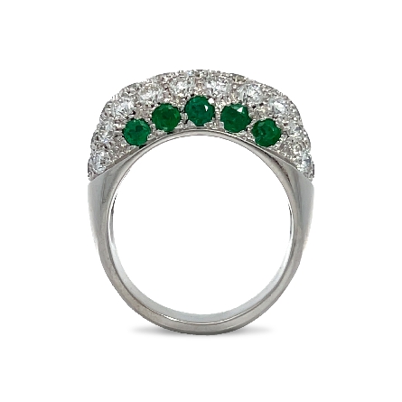 18K White Gold Estate Emerald 5Row Pave Dome Band w/Diams=3.25apx VS-SI H Size8.5 6.8dwt  