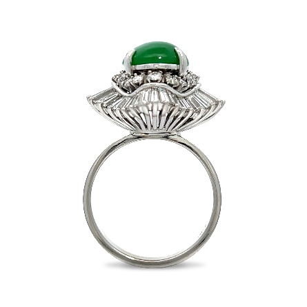 10K and 14K White Gold Estate Ballerina Ring w/1 Cabachon Jadite and Diams=1.50apx VS-SI H-I Size7 