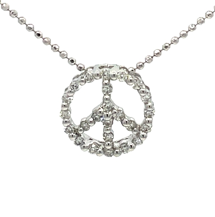 14K White Gold Estate Peace Sign Pendant and 16inch Ball Chain w/Diams=.25apx SI2-I1 H-I 1.6dwt