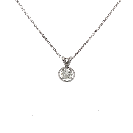 14K White Gold Estate Four Prong Polished Round Frame Solitaire 18inch Necklace w/1Diamond=.80apx VS1 K .60dwt