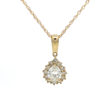 14K Yellow Gold Estate 18inch Pear Halo Pendant Necklace w/1 Pear Diamond=1.00ct SI2 J and Diams=.33ctw SI H-I 