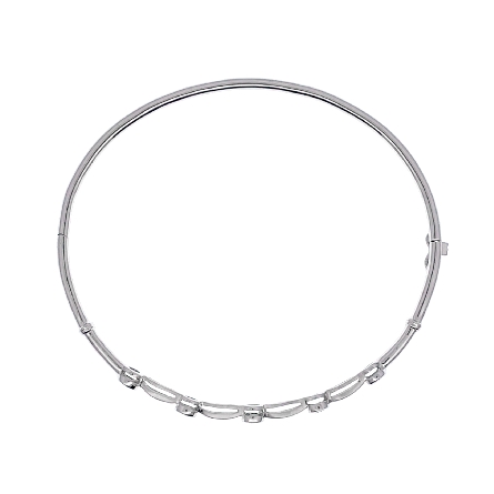 14K White Gold Estate Wavy Station Bangle Bracelet w/Diams=.27apx Faint Brown SI I1 4.0dwt 