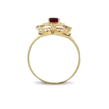 14K Yellow Gold Estate Ruby Double Halo Antique Style Ring w/26Diams=.40apx SI H-I Size6.75 1.6dwt 