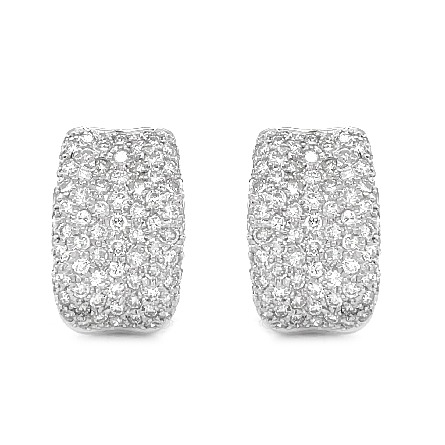 18K White Gold Estate Pave Concave Omega Back Earrings w/168Diams=3.00apx SI G-H 7.1dwt 