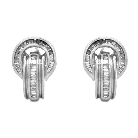 14K White Gold Estate Channel Set Interlocking Circle Omega Back Earrings w/BaguetteDiams=1.00apx VS2-SI1 H-I 5.5dwt 