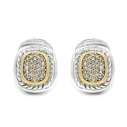 Sterling Silver and 18K Yellow Gold Estate David Yurman Pave Cable Omega Back Earrings w/Diams=1.00apx SI H-I 10.8dwt