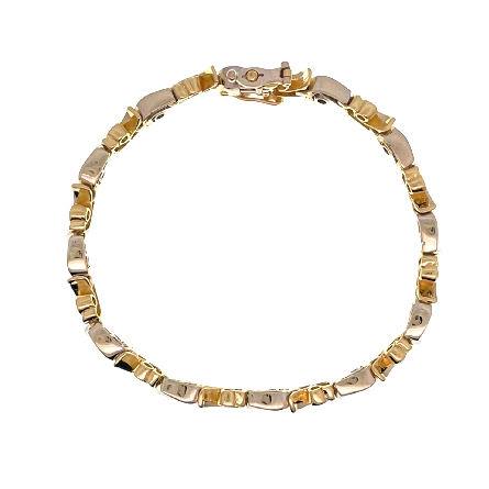 14K Yellow and White Gold Estate Swirl Link Bezel Bracelet w/24Diams=1.27ctw SI2 H 7inch 11.3dwt 