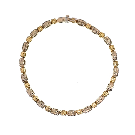 18K White and Yellow Gold Estate Alternating Cluster 6.75inch Bracelet w/89Diams=4.68apx VS-SI H-I 9.1dwt