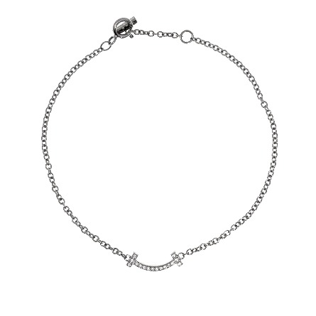 18K White Gold Estate Tiffany & Co Small Smile Bracelet w/Diams=.04apx VS F-G 6inch 1.1dwt 