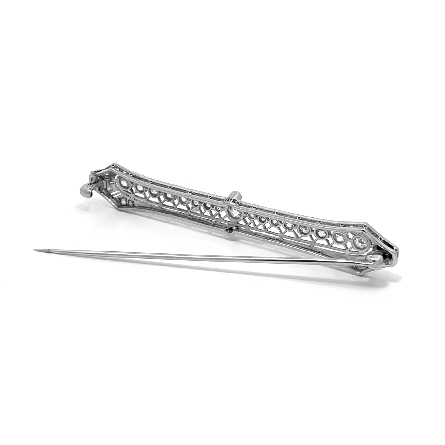 Platinum and 14K White Gold Estate Filigree Bar Pin w/33Old European Diams=0.80apx SI-I1 I-J 5.2dwt 