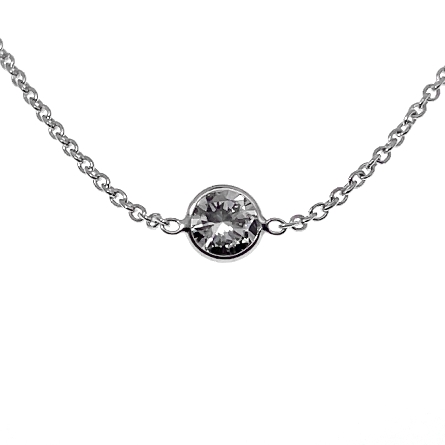 14K White Gold Estate Adjustable 16-18inch Diamonds by the Yard Necklace w/5Diams=1.61ctw SI2-I1 I-J 