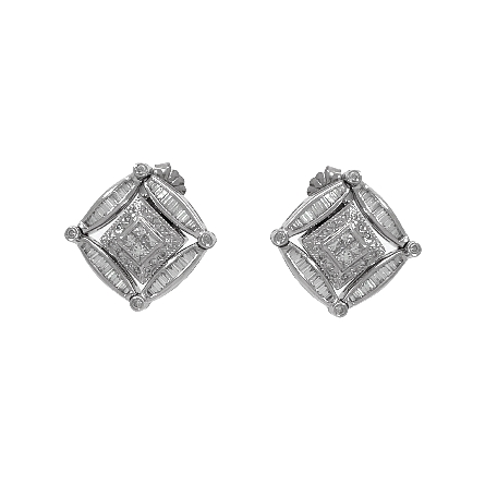 14K White Gold Estate Magnetic Breakaway Channel and Milgrain Set Drop Earrings w/Diams=1.00apx VS-SI H-I 6.9dwt