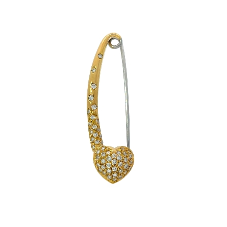 18K Yellow Gold Estate Aaron Basha Pave Heart Safety Pin w/50Diams=0.60apx VS G-H 2.6dwt