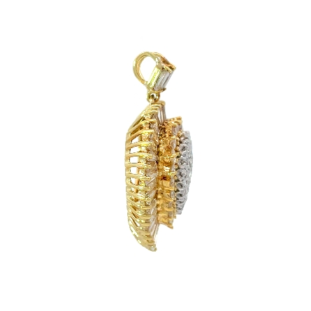 14K Yellow and 14K White Gold Estate Layered Pave Heart Pendant w/58Round Brilliant Cut Diams=1.60apx I1-I2 H-J and w/41Baguette Diams=3.25apx SI1-I1 I-J 6.3dwt