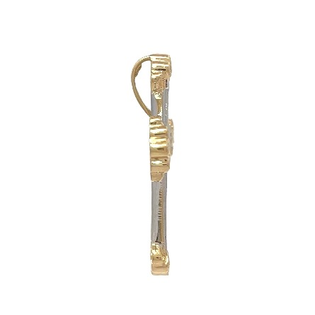 14K Two Tone Estate Milgrain Channel Set Cross Pendant w/16Diams=0.28apx I1-I2 H-J 1.6dwt