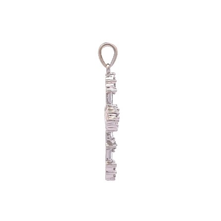 18K White Gold Estate Edged Cross Pendant w/17 Round Brilliant Cut Diams=0.26apx and 5 Baguette Diams=0.23apx I1-I2 I-J 1.4dwt
