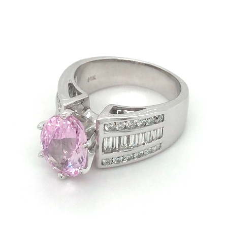 14K White Gold Estate Oval Pink Sapphire Ring w/Diams=1.00apx VS-SI H-I Size7 6.5dwt