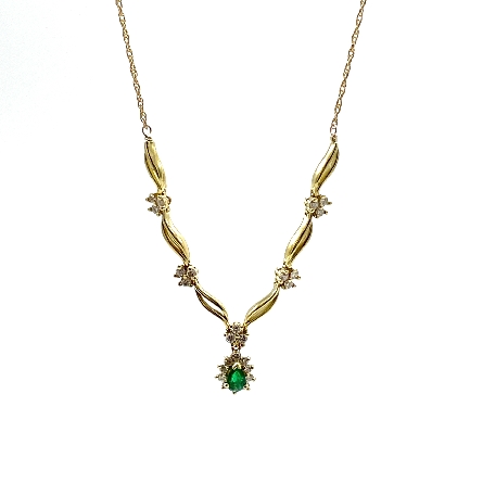 18K and 14K Yellow Gold Estate 22inch Pear Shaped Halo Emerald Station Necklace w/Diams=.60apx SI H-I 6.6dwt